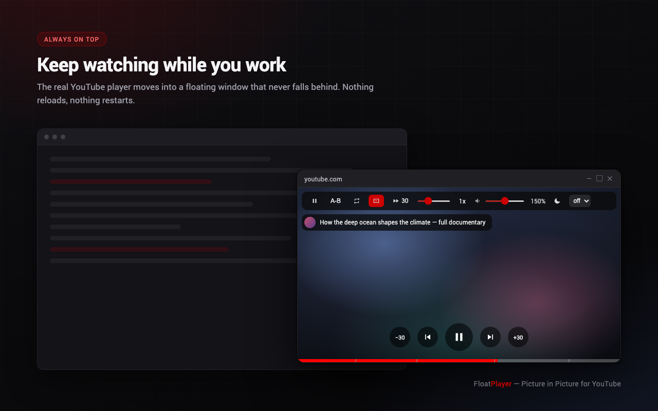 FloatPlayer mini-window floating above another application